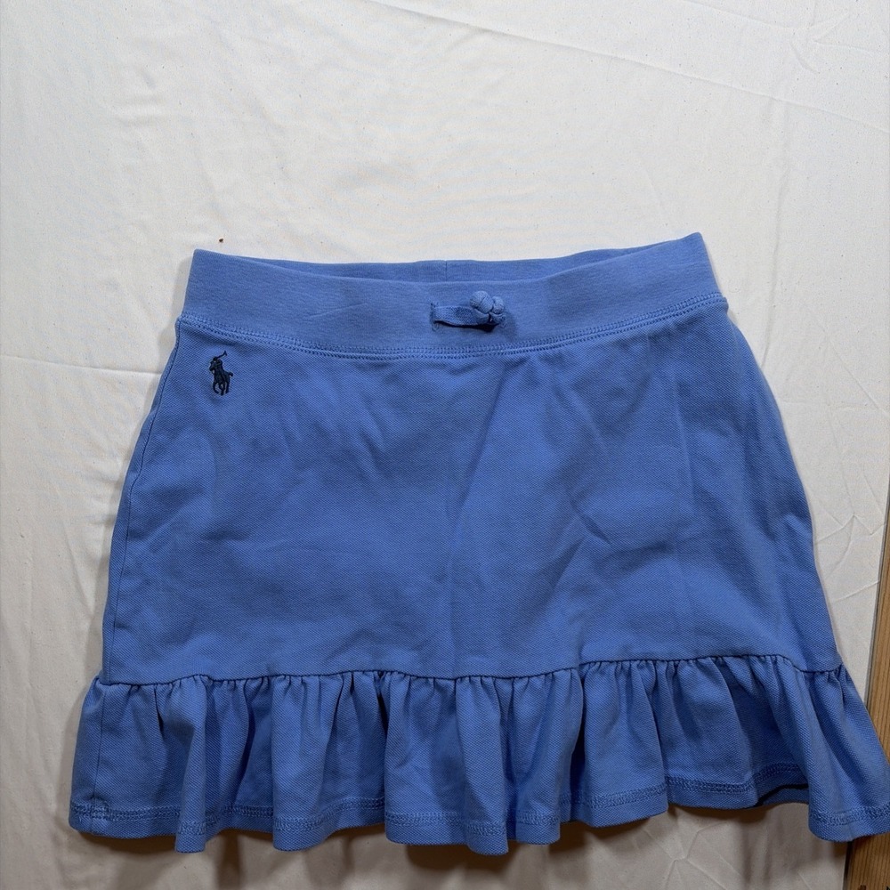 Polo Ralph Lauren Skirt Ruffle Detail Pony Logo Pull-On Pink Blue Large 12-14